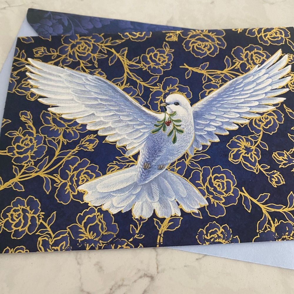 Merry Christmas White‎ Dove Mistletoe Holiday Blessing and Wishes Greeting Card